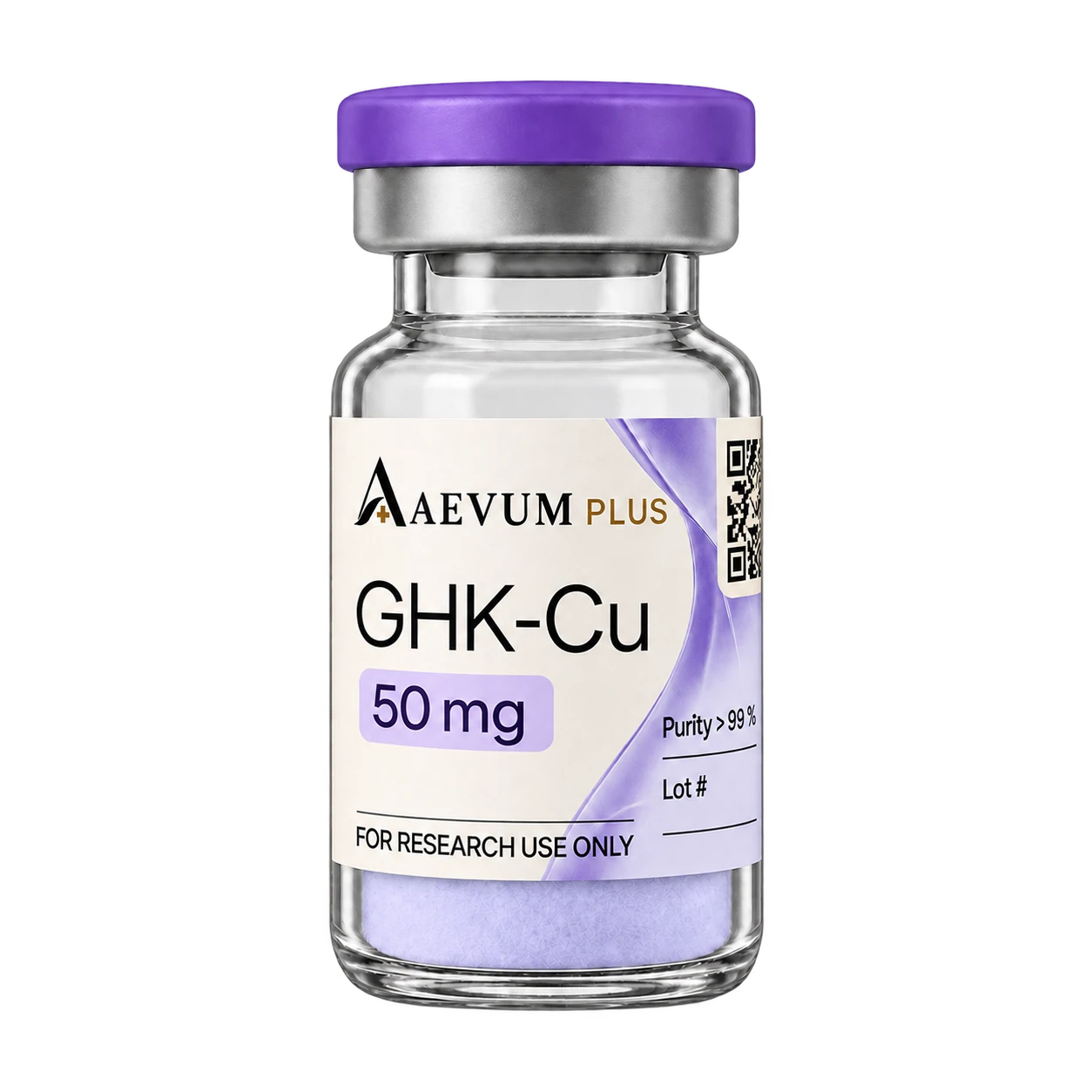 GHK-Cu 50mg lyophilized research vial, Aevum Plus research material